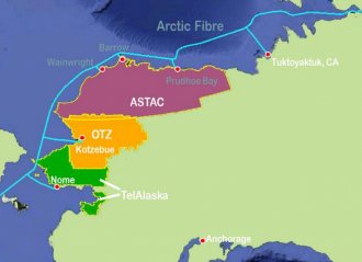 A detailed view of landing sites and spurs in northwest Alaska planned for the Arctic Fibre project. Image: Quintillion Networks.